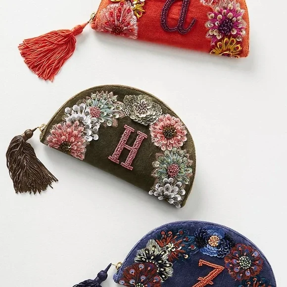 Anthropologie Velvet  Crescent Monogram Pouch Letter A - Picture 2 of 2